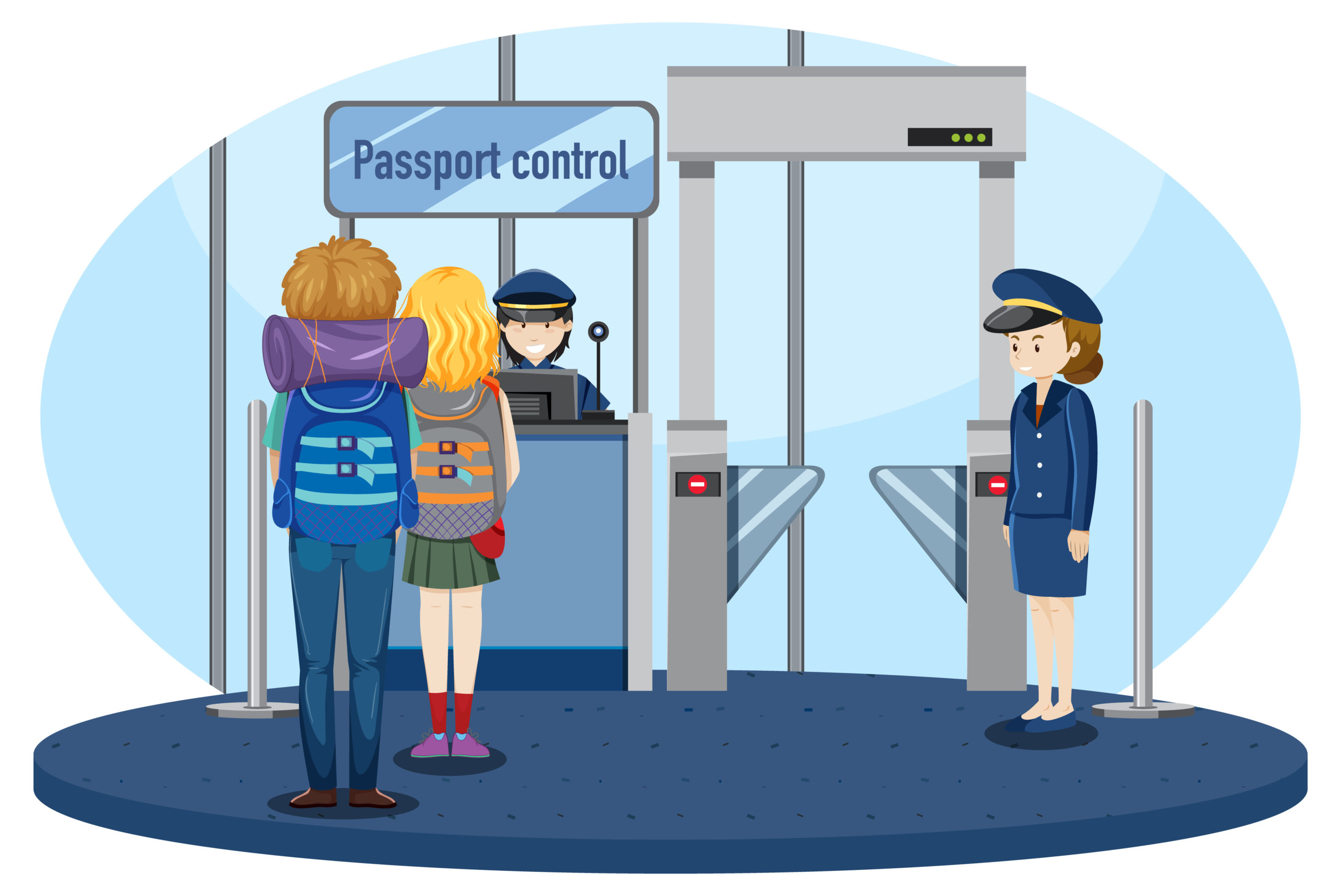 Passengers walking through passport control
